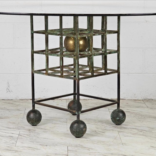 1980s 1980s Artisan Made Solid Bronze & Brass Dining Table With Beveled Glass Top For Sale - Image 5 of 9