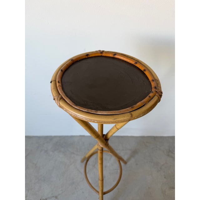Vintage Rosenthal Netter Style Coastal Bamboo & Rattan Pedestal Stand For Sale - Image 4 of 10