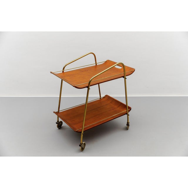 Mid-Century Modern Serving Cart in Teak and Brass with Removable Tray, 1950s For Sale - Image 15 of 15