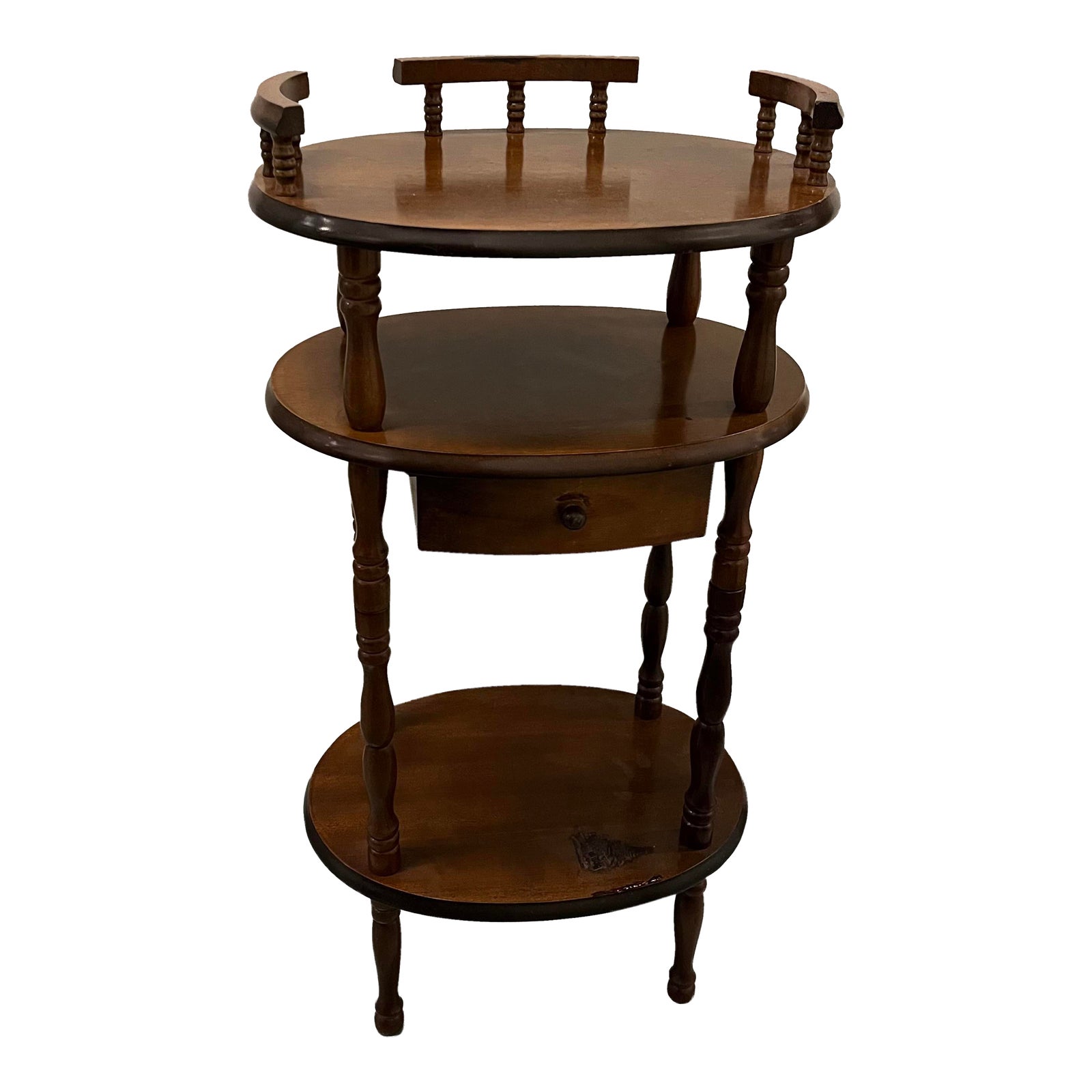 1980s Bombay Style 3Tier Dark Wood Accent Table With Storage Drawer Chairish