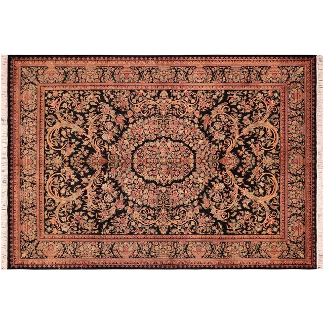 Black Shabby Chic Medallion 1990's Pak-Persian Black/Gold Wool Rug - 5'11'' X 9'1'' For Sale - Image 8 of 9