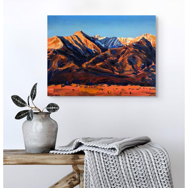Contemporary Sangre De Cristo Sunrise, Colorado by David Shingler | Oil on Wood Landscape of mountains at sunrise For Sale - Image 3 of 5