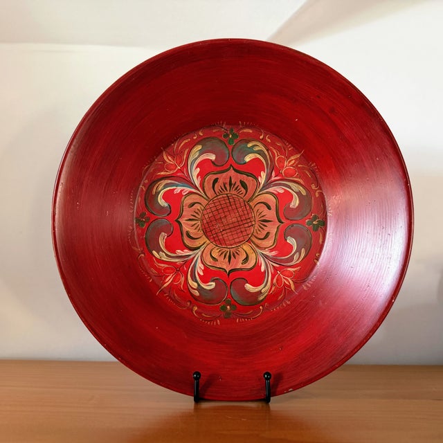 This gorgeous LARGE hand painted toleware bowl is reminiscent of Norwegian folk art known as Rosemaling. This piece is...