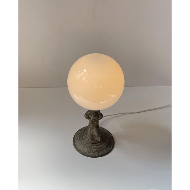 Italian Bronze Cherub Table Lamp with Opaline Orb Sphere, 1970s For Sale - Image 6 of 12