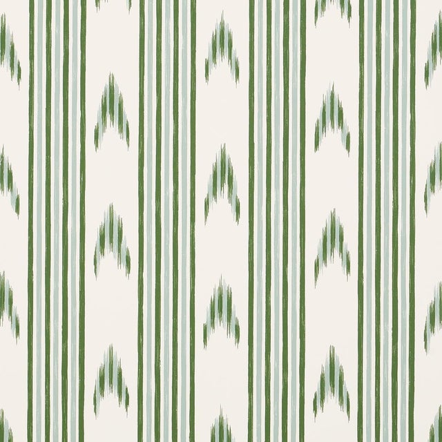 Sample - Schumacher x Mark D. Sikes Santa Barbara Ikat Wallpaper in Leaf Green For Sale
