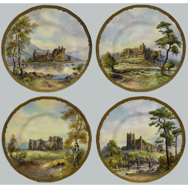 Stunning and quite rare set of four quite large Hand Painted English Porcelain Royal Worcester Cabinet or Wall Plates...