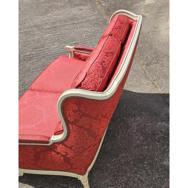 Antique Louis XVI French Damask Canape Two-Seater Settee, 1900s For Sale - Image 5 of 18