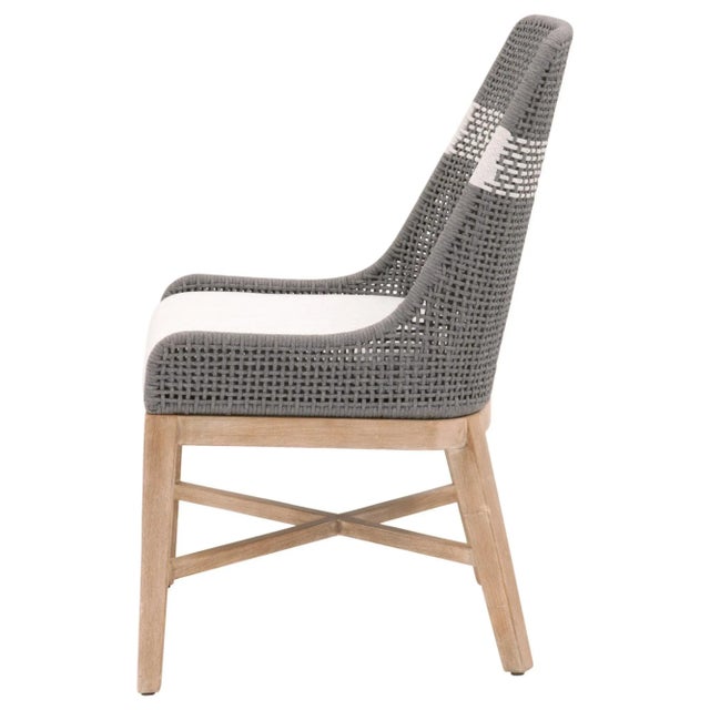Dove Gray Tapestry Grey Mahogany Dining Chair, White Speckle Stripe & Dove Rope For Sale - Image 8 of 13