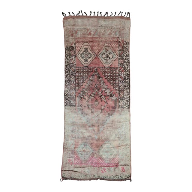 Moroccan Handwoven Wool Rug - 14.3 X 5.7 Ft For Sale