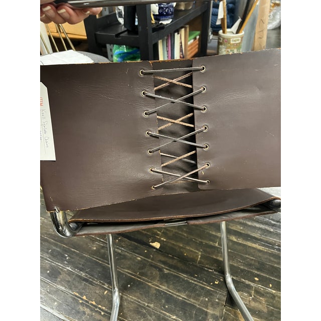 Pair of 1970s Spoleto Dining Chairs With Brown Leather Seats and Backs on Chrome Frame For Sale - Image 9 of 11