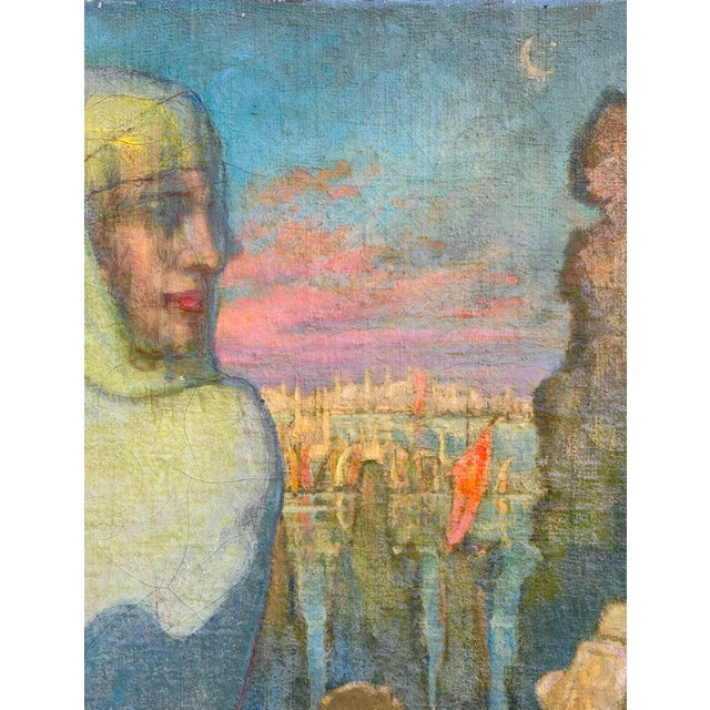 French 1920’s Antique French Oil Painting “Orientle” With Rich, Colorful Texture For Sale - Image 3 of 12