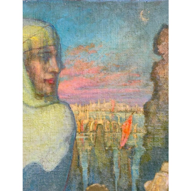 French Antique French Oil Painting : 1920’s “Orientale” With Rich, Colorful Texture For Sale - Image 3 of 12