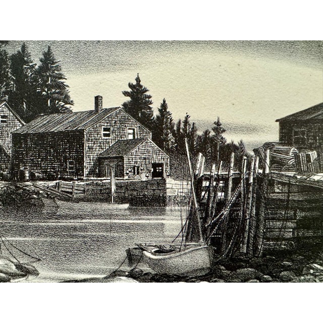 Traditional Mid 20th Century Stow Wengenroth Signed Lithograph Maine Coastal Harbor For Sale - Image 3 of 6