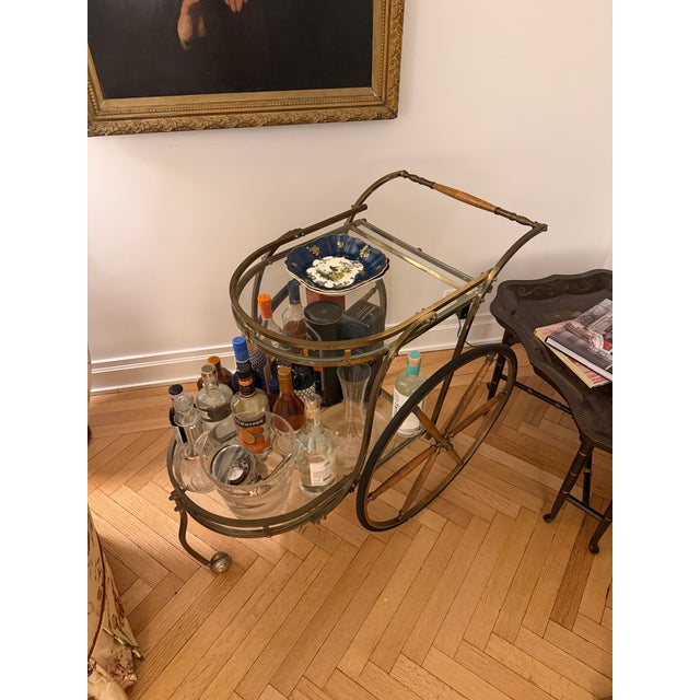 English Gorgeous Gold Antique Bar Cart With Wheels For Sale - Image 3 of 7