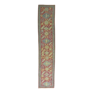 Narrow Dark Antique Red Oushak Runner - 2'5" x 13'6" For Sale