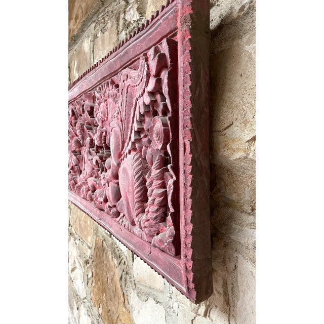 Early 20th Century Antique Indonesian Carved Teak Panel For Sale - Image 5 of 13