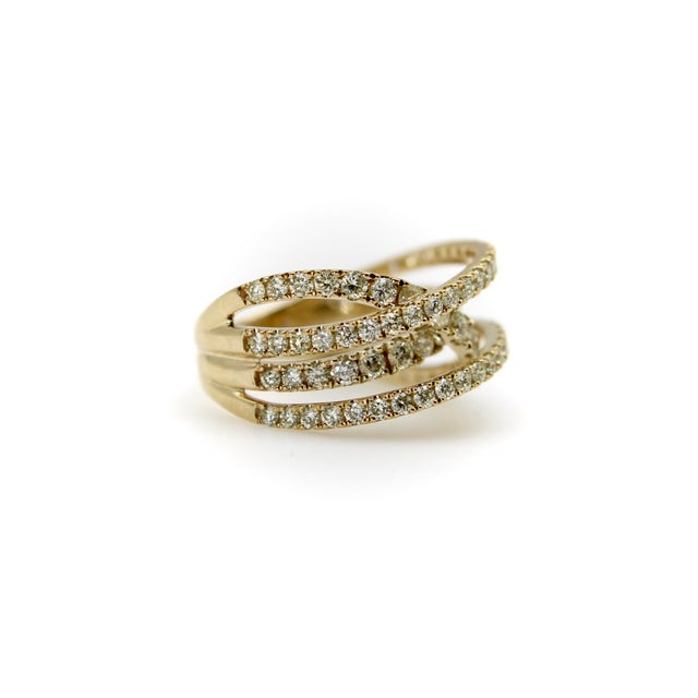 Metal 1990s Contemporary 14k Gold Micro Pave Diamond Crossover Ring, Size 6 For Sale - Image 7 of 11
