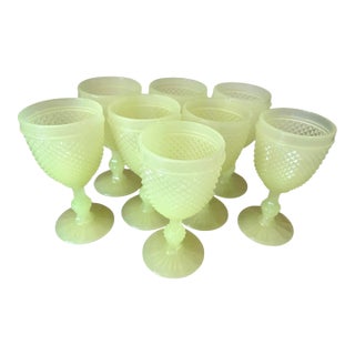Neon Yellow Uranium Glass Hobnail Goblets - A Set of 6 For Sale