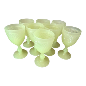 Neon Yellow Uranium Glass Hobnail Goblets - A Set of 6