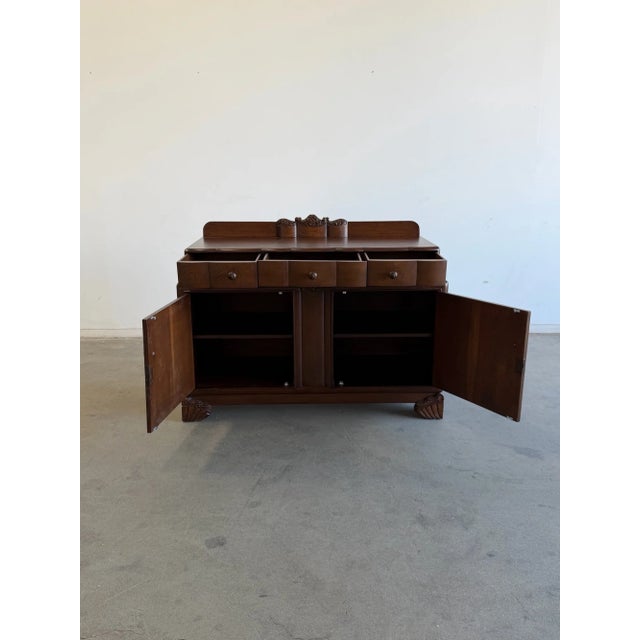1980s Vintage Carved Oak Server Buffet For Sale - Image 5 of 16