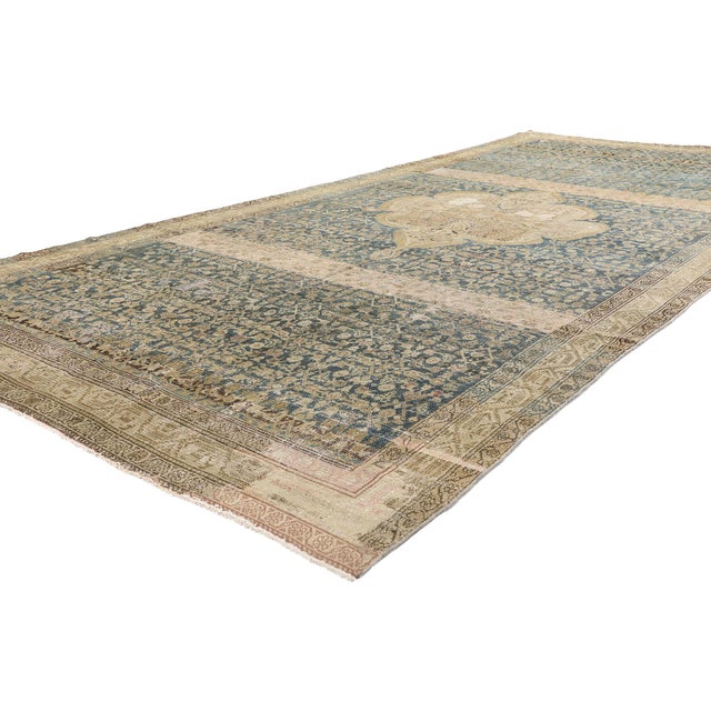 51881 Distressed Antique Persian Malayer Gallery Rug, 06'10 x 15'04. This hand-knotted wool Late 19th Century distressed...