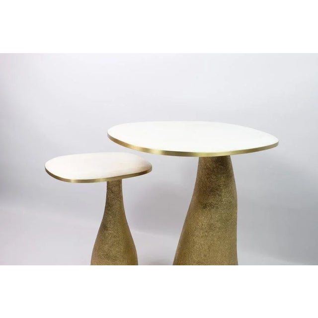 Side Tables with White Rock Crystal and Brass Top from Ginger Brown, Set of 2 For Sale - Image 4 of 9