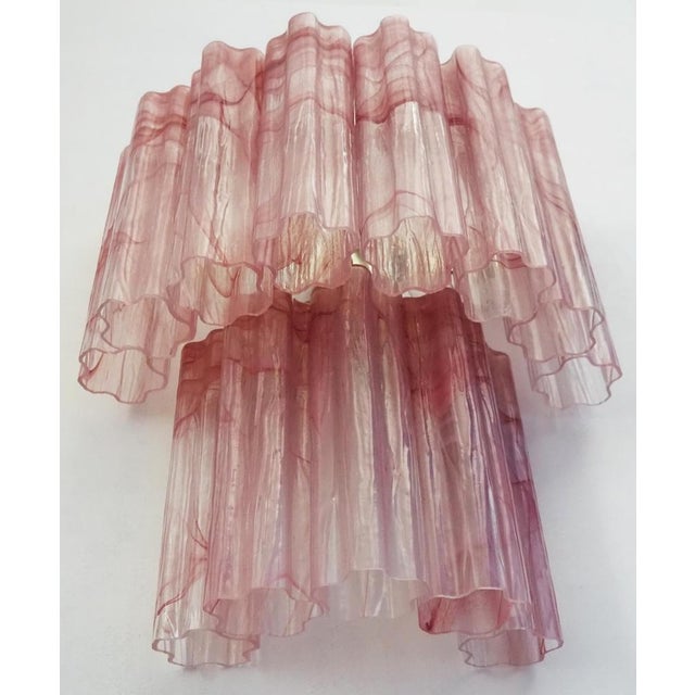 Murano Glass Tube Wall Sconces with 13 Pink Alabster Glass Tube, 1990s, Set of 2 For Sale - Image 9 of 17