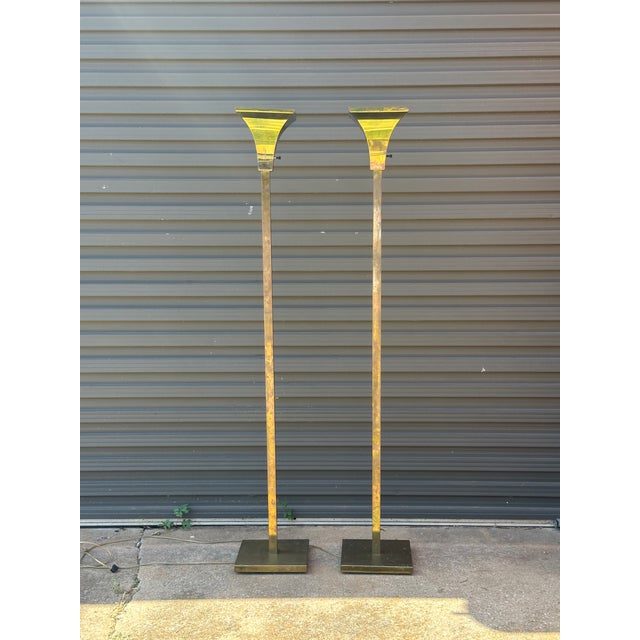 1970s Pair of 1970s Brass Torchieres For Sale - Image 5 of 11
