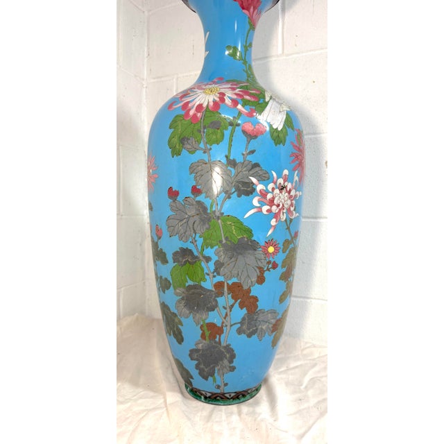Baby Blue Huge Antique 19th Century Japanese Meiji Cloisonne Enamel Baby Blue Palace Vase For Sale - Image 8 of 17