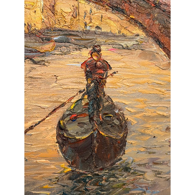 Italian Gondola Scene Signed Oil Painting For Sale - Image 4 of 5