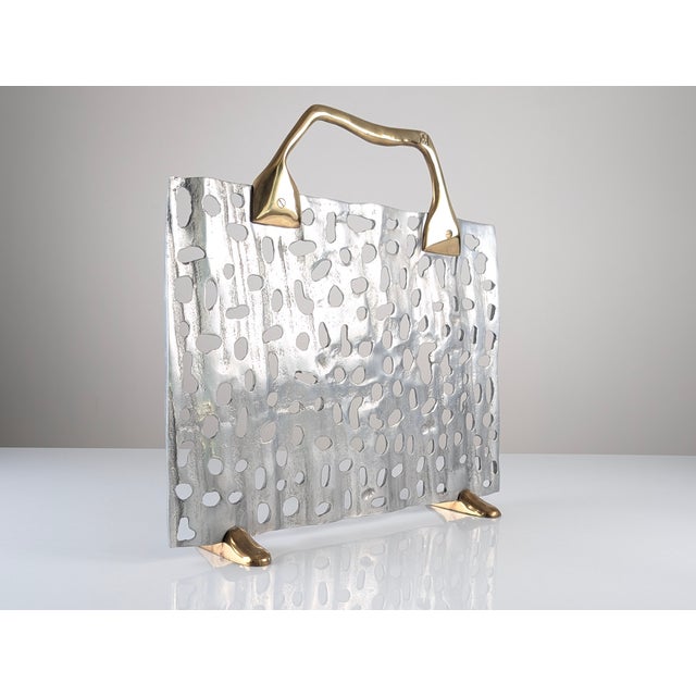 Metal Sculptural Brass and Aluminum Fireplace Screen by David Marshall, 1980s For Sale - Image 7 of 10
