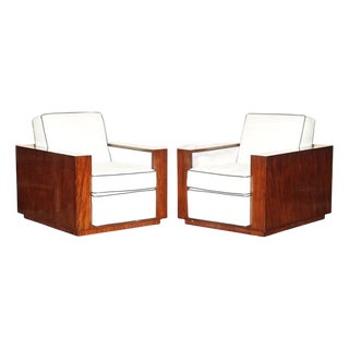 Pair of Ralph Lauren Modern Metropolis Cream Leather Club Armchairs For Sale