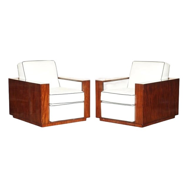 Pair of Ralph Lauren Modern Metropolis Cream Leather Club Armchairs For Sale