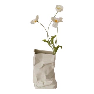 Vintage Paper Bag Folded Porcelain Vase For Sale