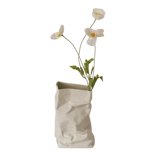 Vintage Paper Bag Folded Porcelain Vase For Sale
