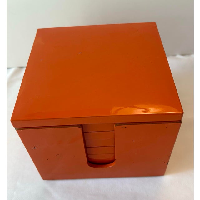 Japanese Vintage Japanese Orange Lacquerware Coaster Set - 6 pcs with Box For Sale - Image 3 of 9