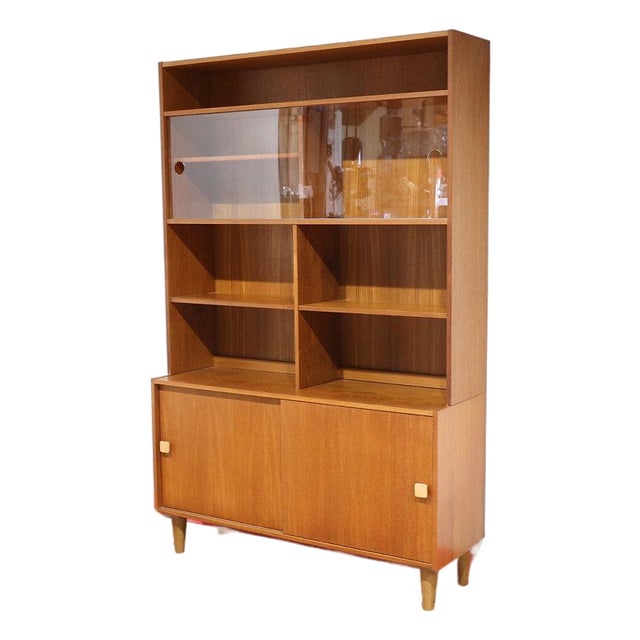 Mid Century Modern Vintage Teak Display China Cabinet by Domino Mobler Danish For Sale