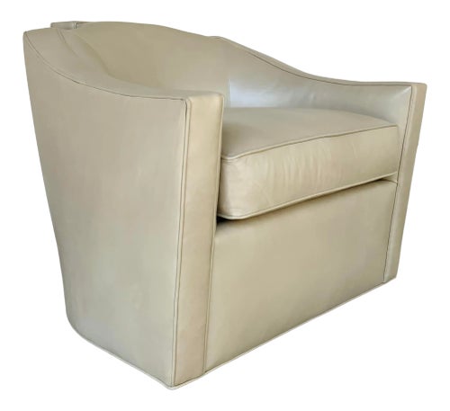 Theodore Alexander Modern Beige Leather Swivel Chair