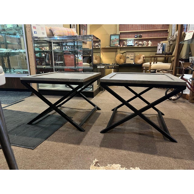 Farmhouse Vintage Wood & Iron Side Tables For Sale - Image 3 of 8