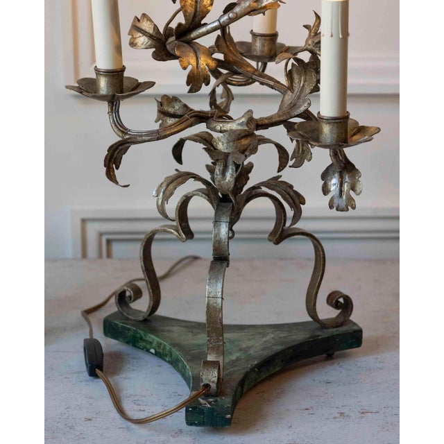 Pair Of Italian Candelabra 20th Century Silver-leaf Wrought Iron Foliate Lamps For Sale - Image 14 of 15