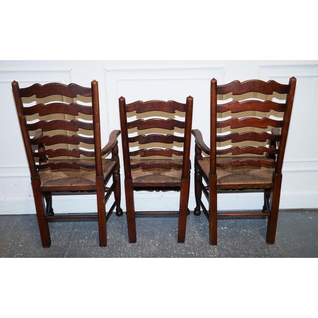 Gold Antique English Rush Seat Ladderback Dining Chairs, 1910s, Set of 6 For Sale - Image 8 of 18