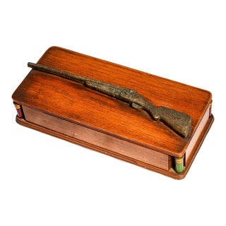 Vintage Mid Century Hunting Theme Wood Box Sporting Desk & Jewelry Storage For Sale