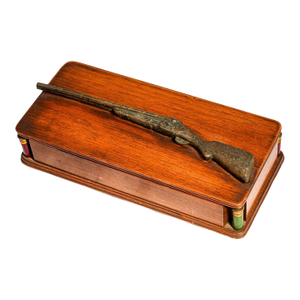 Vintage Mid Century Hunting Theme Wood Box Sporting Desk & Jewelry Storage