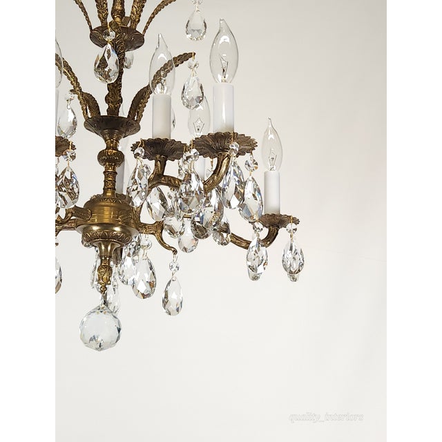 Antique 5 Arm 10 Light Mesmerizing Baroque Brass Cut Lead Crystal Chandelier For Sale - Image 10 of 12
