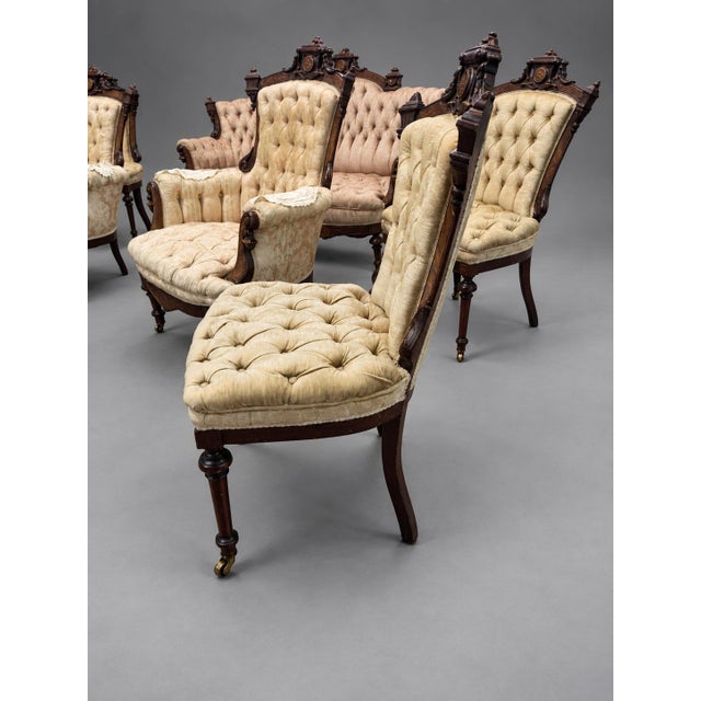 7 Pc, M & H Schrenkeisen or J. Jelliff American Renaissance Revival Parlor Suite For Sale - Image 12 of 13