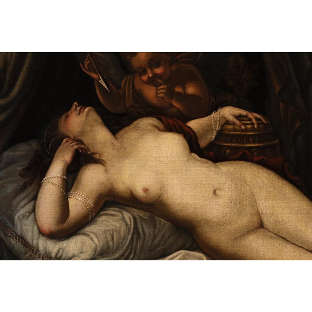 Workshop of Alessandro Varotari, Detto Il Padovanino, Sleeping Nude Venus with Cupid, 1680, Oil on Canvas For Sale - Image 4 of 16