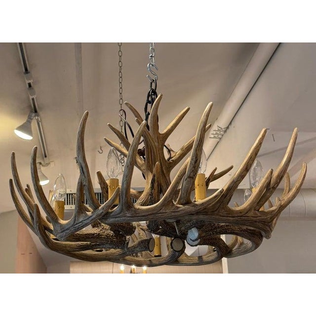 Folk Art 1940s Folky Wooden Elk Horn Chandelier For Sale - Image 3 of 7