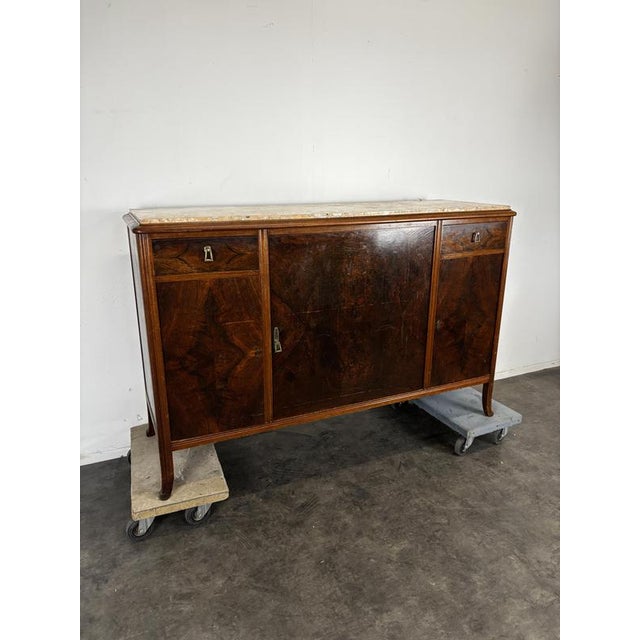 Art Nouveau Buffet in Burr Walnut with Marble Top and Oval Mirror, 1890s For Sale - Image 11 of 12