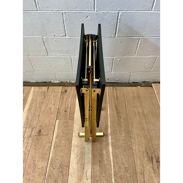 Metal Vintage Set of Brass and Faux Tortoise Snack Tables With Stand For Sale - Image 7 of 10