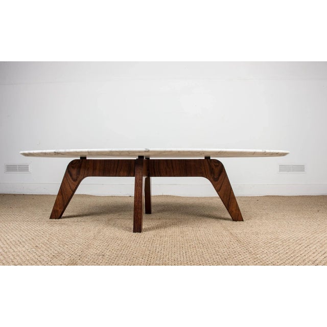 Marble and Rosewood Coffee Table by Hugues Poignant for Roche Bobois, 1970s For Sale - Image 6 of 11